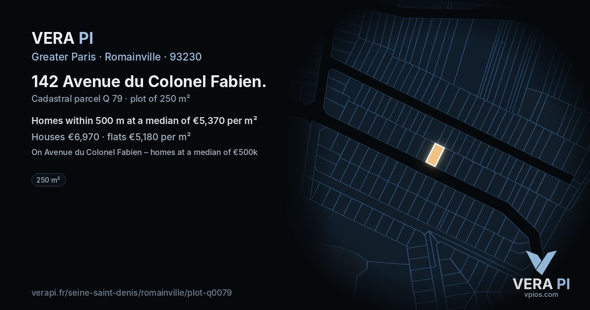142 Avenue du Colonel Fabien, Romainville at night – the plot lit, the parcels around coloured by the prices near them