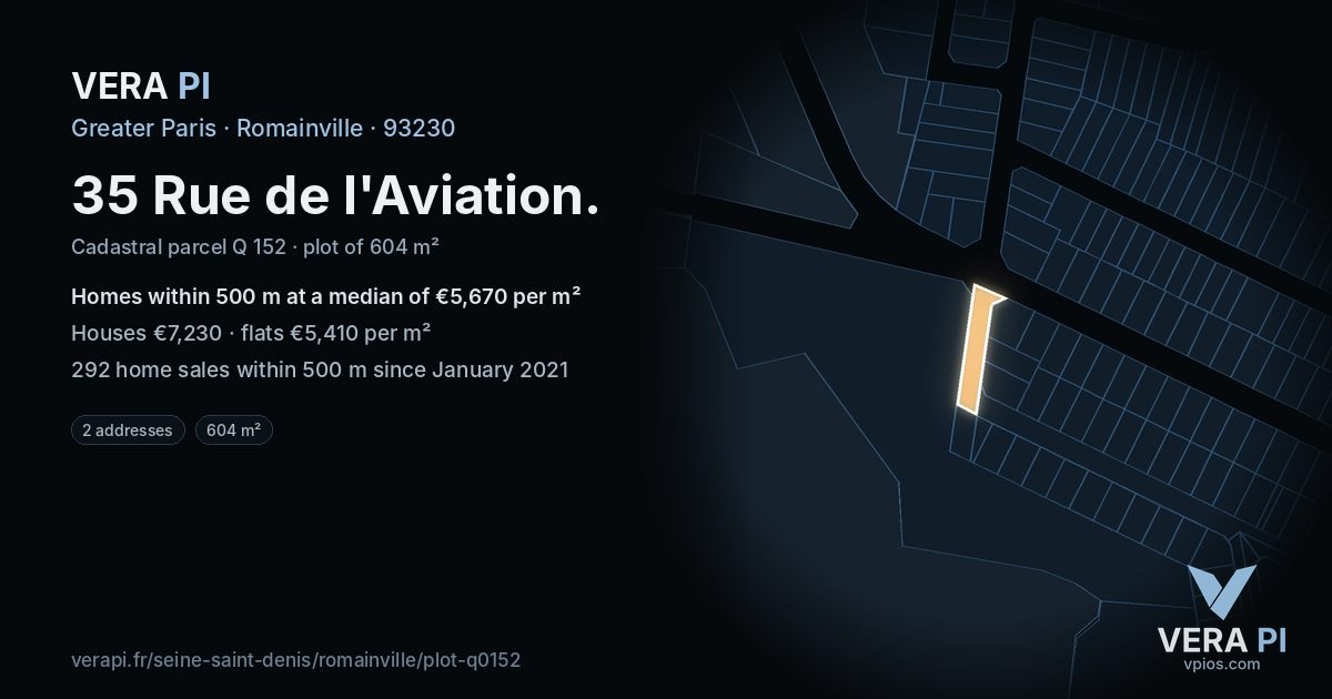 35 Rue de l'Aviation, Romainville at night – the plot lit, the parcels around coloured by the prices near them