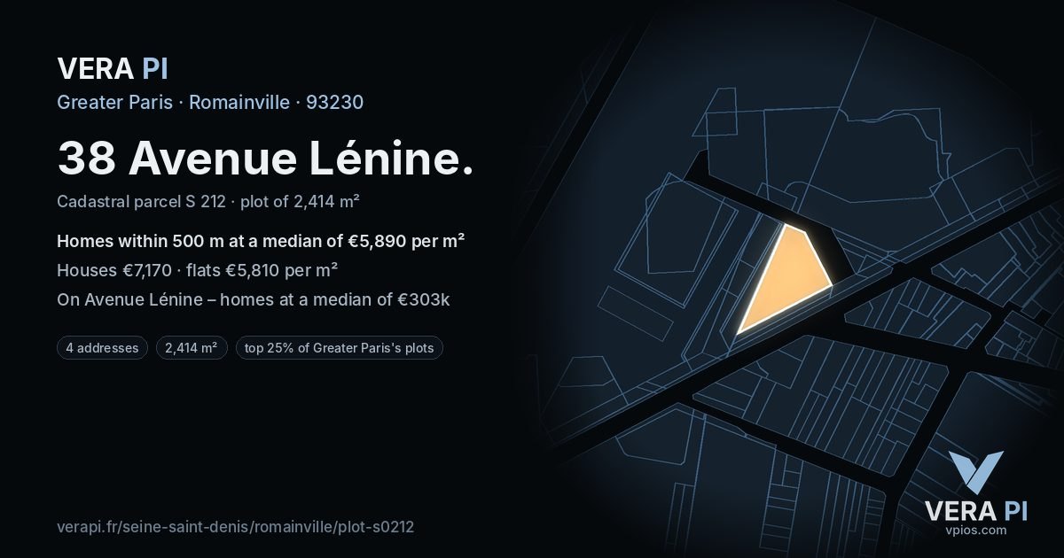 38 Avenue Lénine, Romainville at night – the plot lit, the parcels around coloured by the prices near them