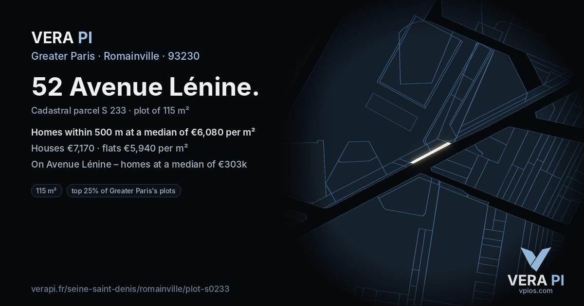 52 Avenue Lénine, Romainville at night – the plot lit, the parcels around coloured by the prices near them