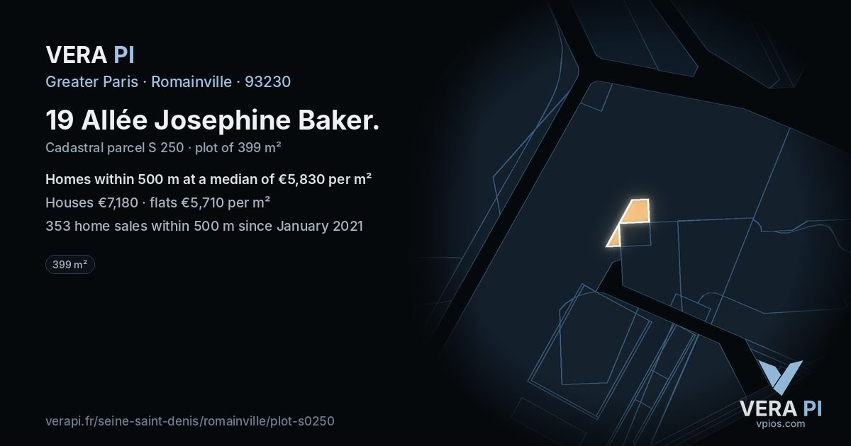 19 Allée Josephine Baker, Romainville at night – the plot lit, the parcels around coloured by the prices near them