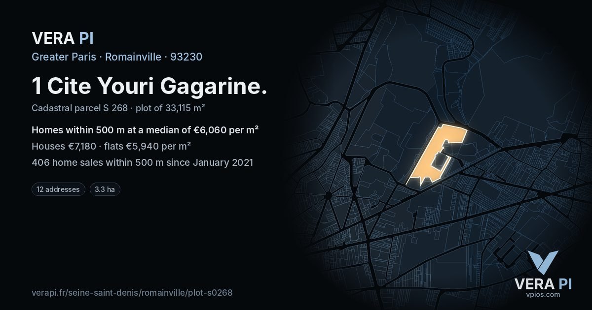 1 Cite Youri Gagarine, Romainville at night – the plot lit, the parcels around coloured by the prices near them