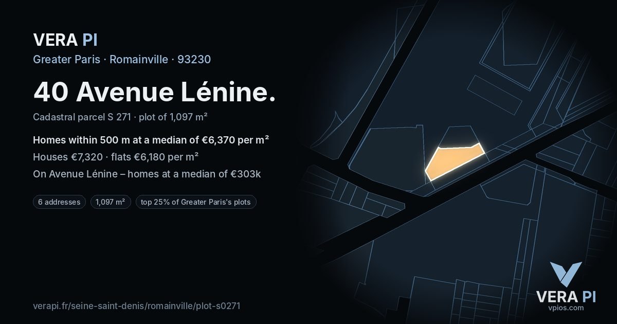40 Avenue Lénine, Romainville at night – the plot lit, the parcels around coloured by the prices near them