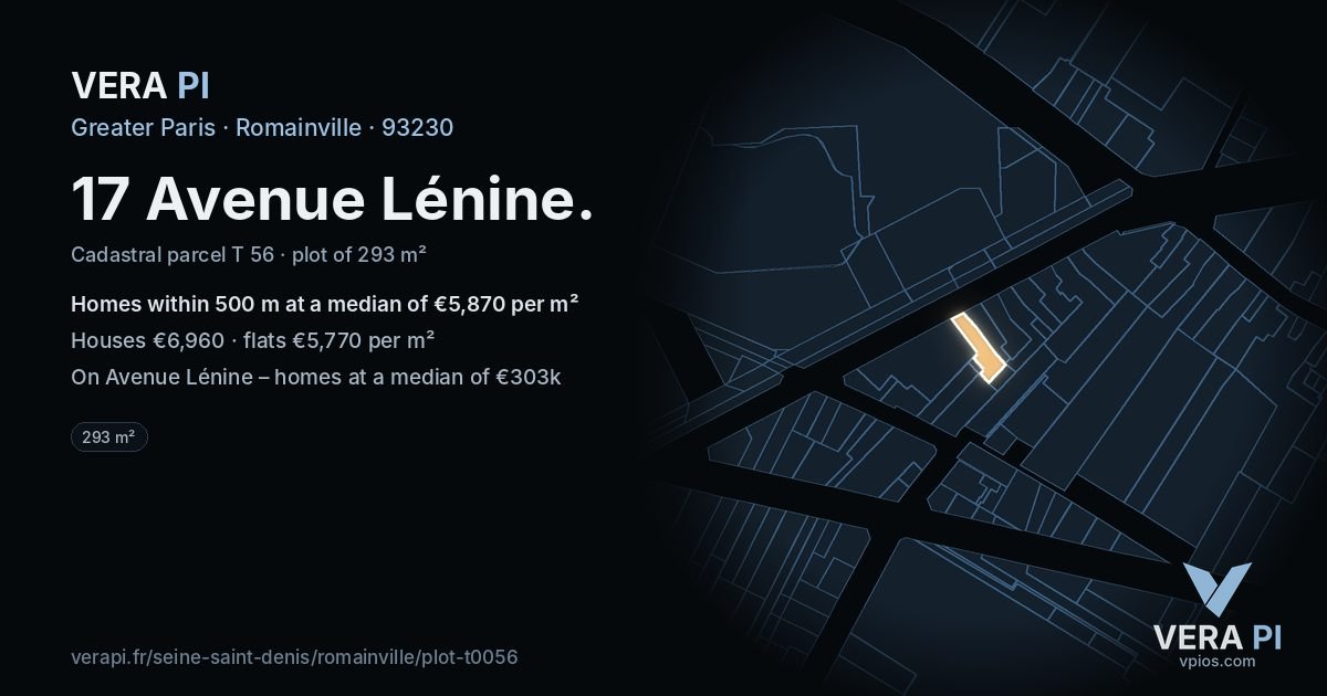 17 Avenue Lénine, Romainville at night – the plot lit, the parcels around coloured by the prices near them