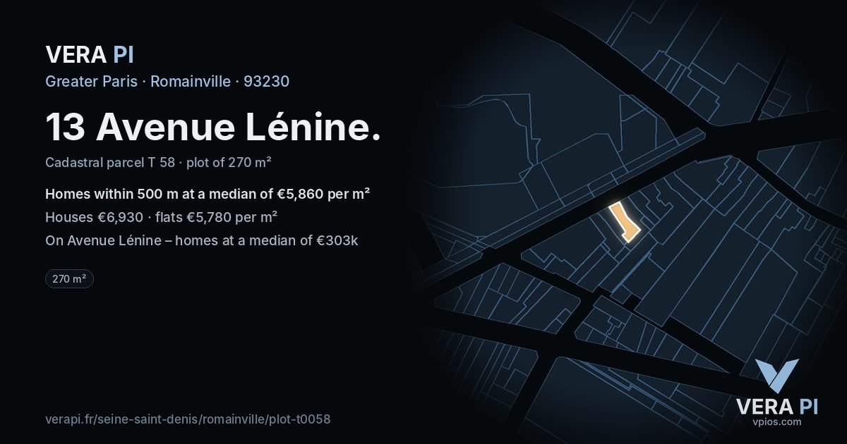 13 Avenue Lénine, Romainville at night – the plot lit, the parcels around coloured by the prices near them