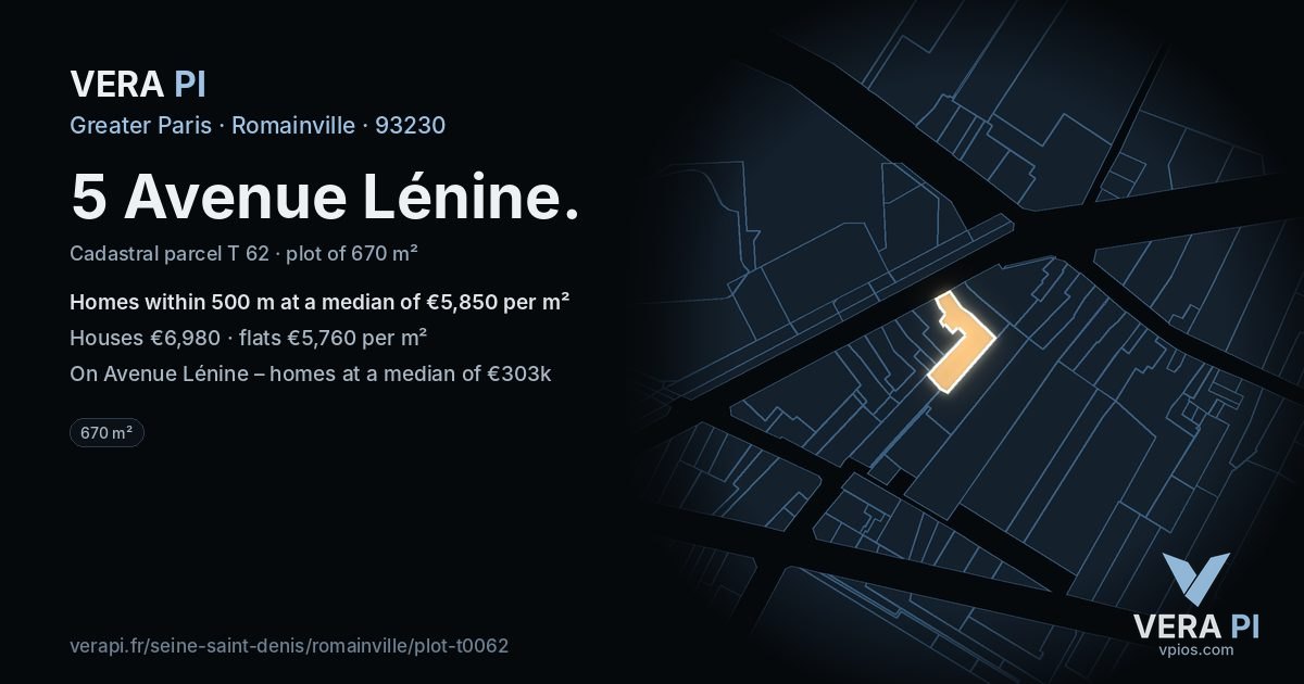 5 Avenue Lénine, Romainville at night – the plot lit, the parcels around coloured by the prices near them