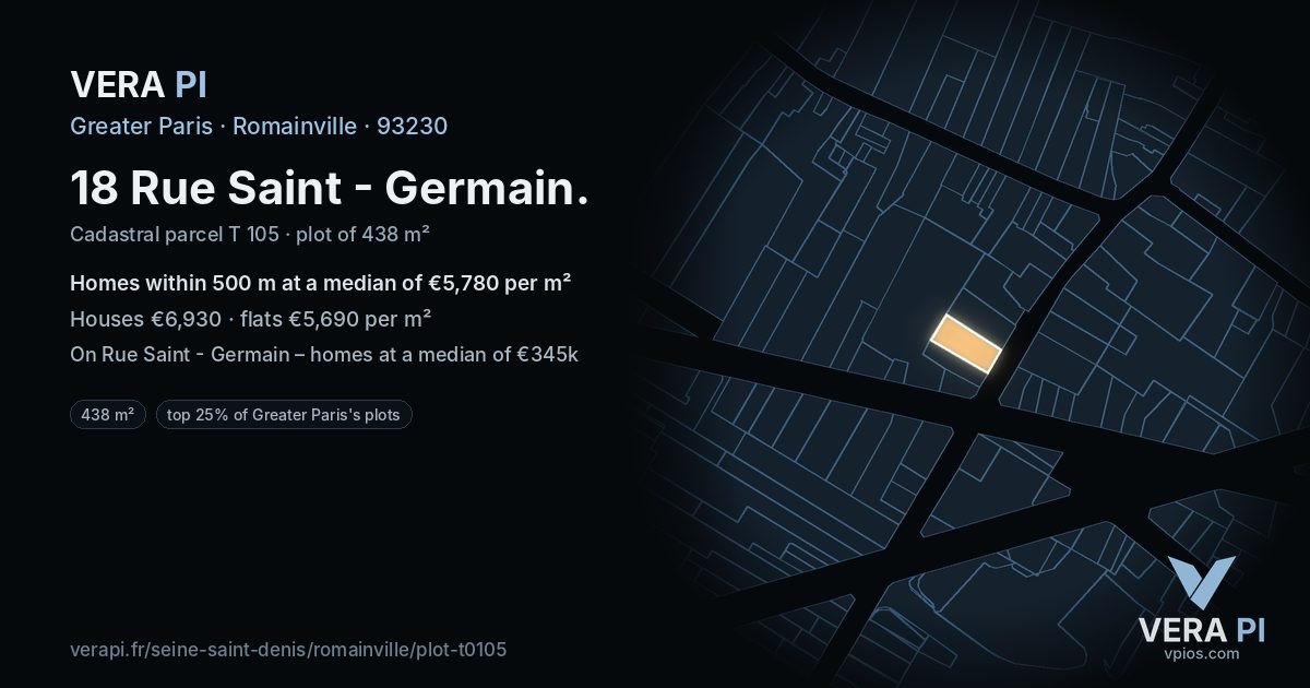 18 Rue Saint - Germain, Romainville at night – the plot lit, the parcels around coloured by the prices near them