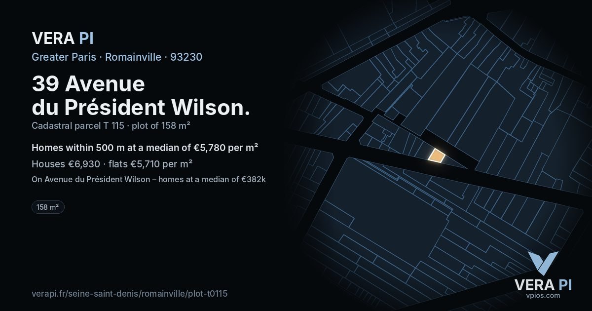 39 Avenue du Président Wilson, Romainville at night – the plot lit, the parcels around coloured by the prices near them