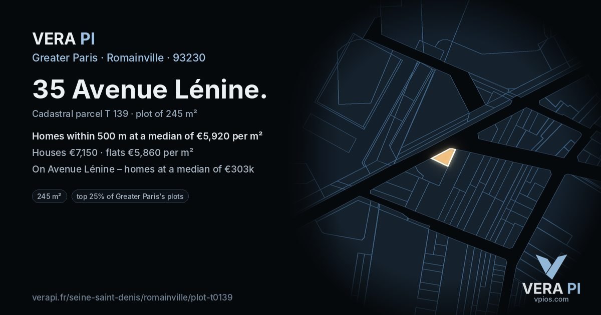 35 Avenue Lénine, Romainville at night – the plot lit, the parcels around coloured by the prices near them