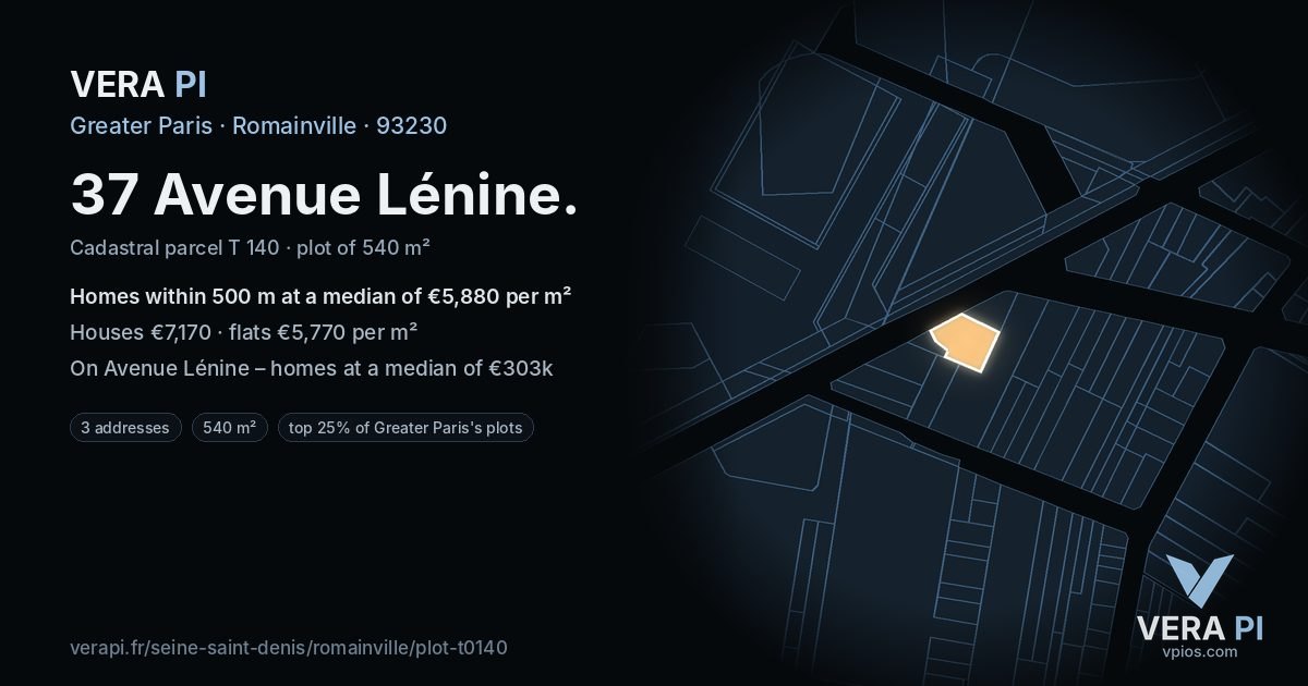 37 Avenue Lénine, Romainville at night – the plot lit, the parcels around coloured by the prices near them