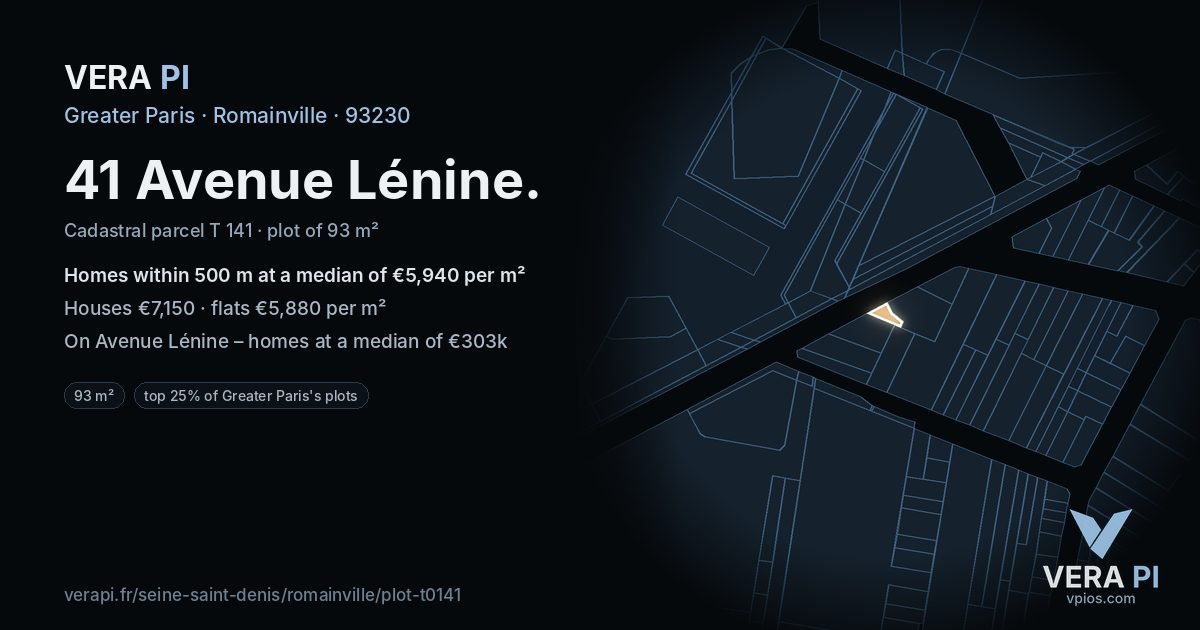 41 Avenue Lénine, Romainville at night – the plot lit, the parcels around coloured by the prices near them