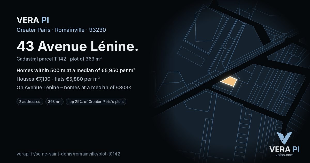 43 Avenue Lénine, Romainville at night – the plot lit, the parcels around coloured by the prices near them