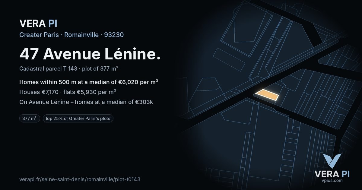 47 Avenue Lénine, Romainville at night – the plot lit, the parcels around coloured by the prices near them