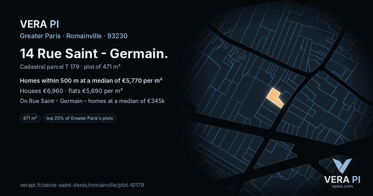 14 Rue Saint - Germain, Romainville at night – the plot lit, the parcels around coloured by the prices near them