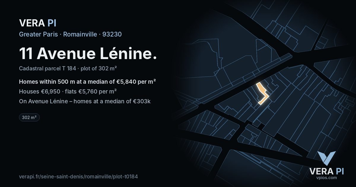 11 Avenue Lénine, Romainville at night – the plot lit, the parcels around coloured by the prices near them