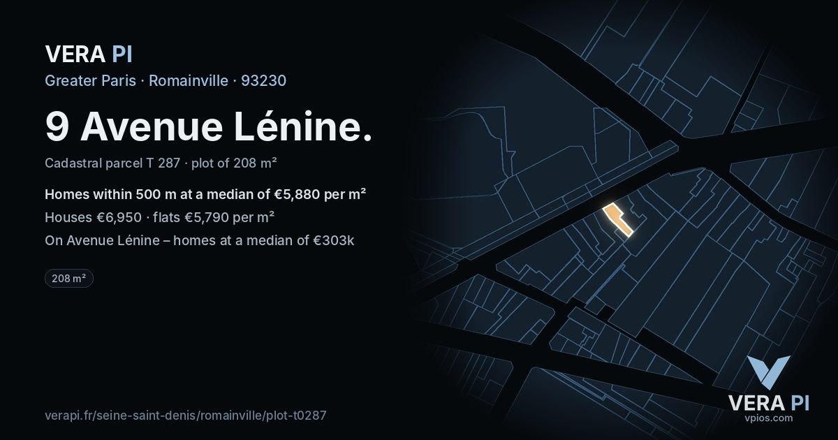 9 Avenue Lénine, Romainville at night – the plot lit, the parcels around coloured by the prices near them