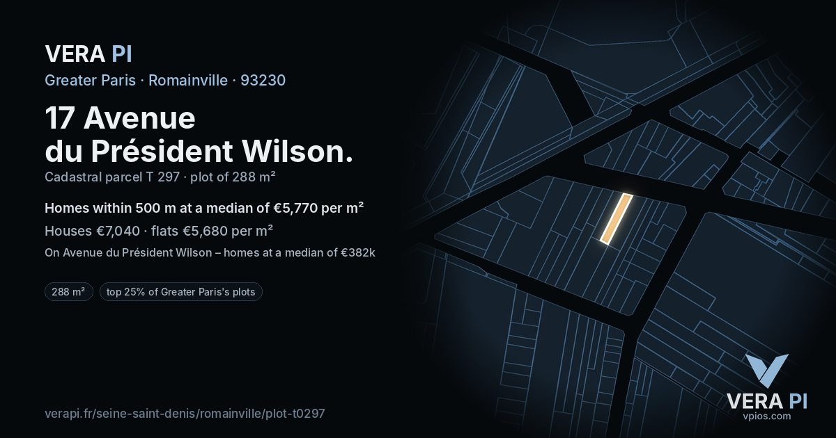 17 Avenue du Président Wilson, Romainville at night – the plot lit, the parcels around coloured by the prices near them