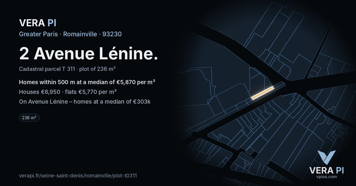 2 Avenue Lénine, Romainville at night – the plot lit, the parcels around coloured by the prices near them