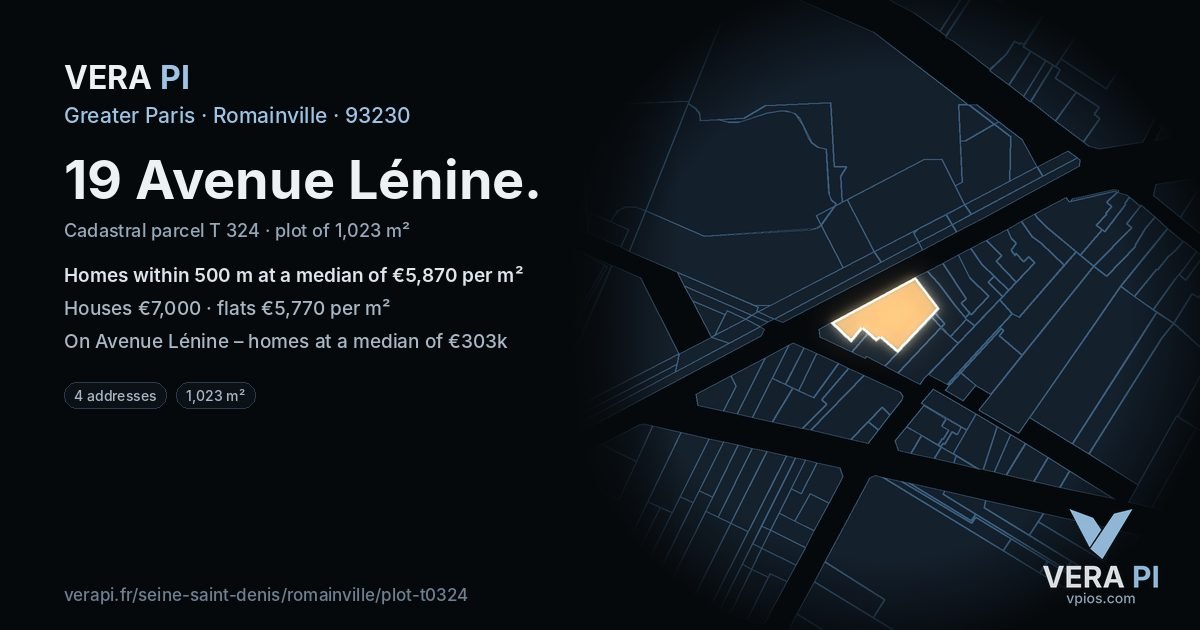 19 Avenue Lénine, Romainville at night – the plot lit, the parcels around coloured by the prices near them