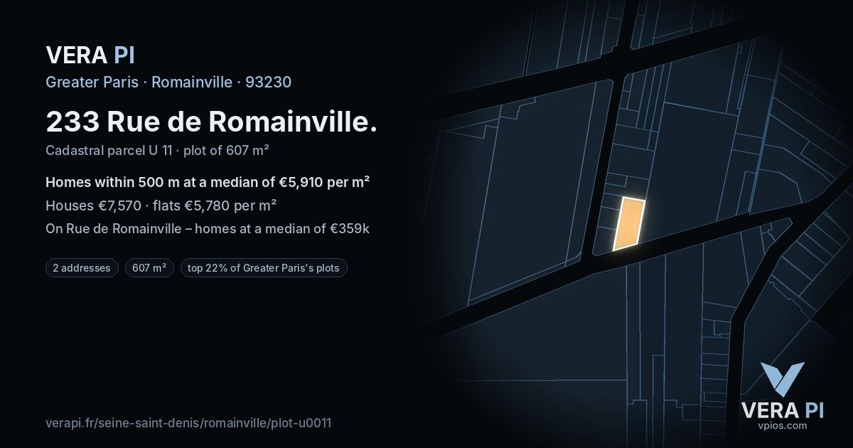 233 Rue de Romainville, Romainville at night – the plot lit, the parcels around coloured by the prices near them