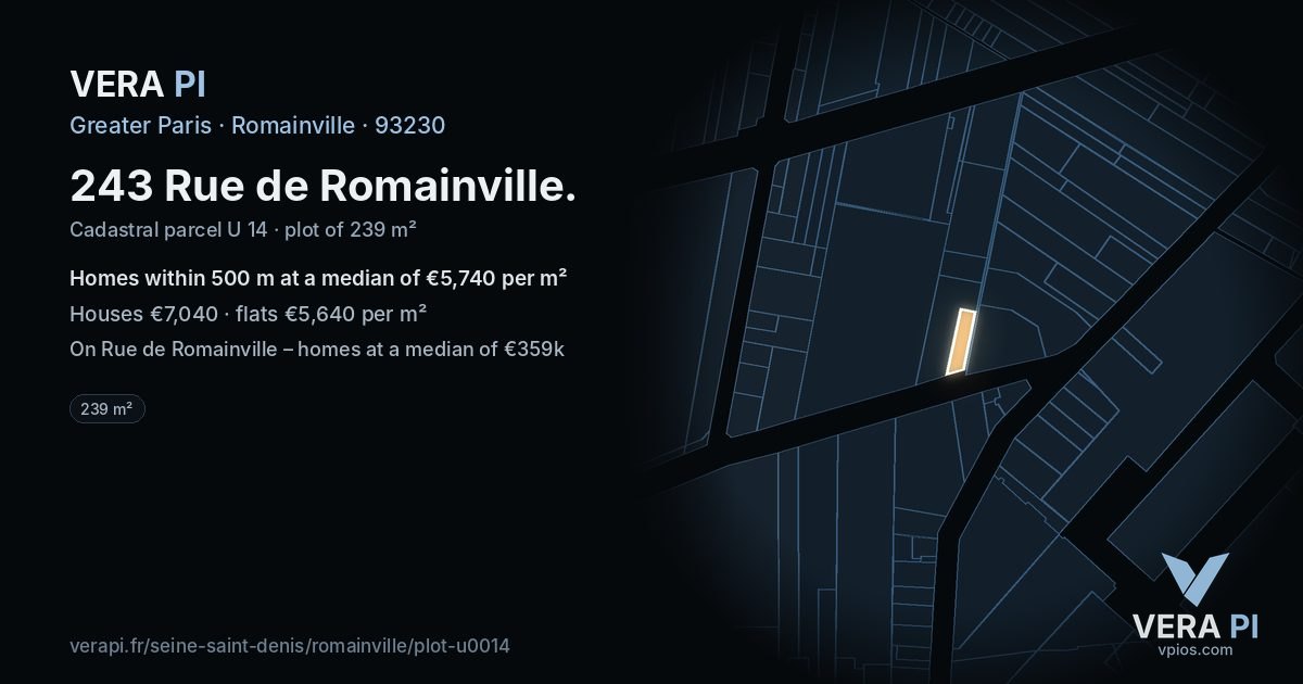 243 Rue de Romainville, Romainville at night – the plot lit, the parcels around coloured by the prices near them
