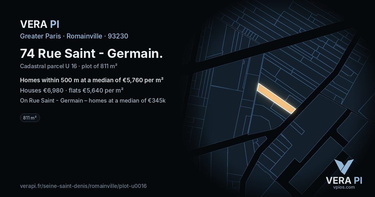 74 Rue Saint - Germain, Romainville at night – the plot lit, the parcels around coloured by the prices near them