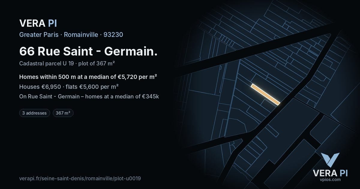 66 Rue Saint - Germain, Romainville at night – the plot lit, the parcels around coloured by the prices near them