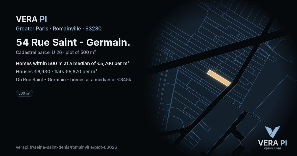 54 Rue Saint - Germain, Romainville at night – the plot lit, the parcels around coloured by the prices near them