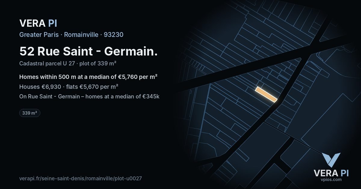 52 Rue Saint - Germain, Romainville at night – the plot lit, the parcels around coloured by the prices near them