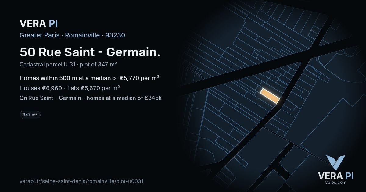 50 Rue Saint - Germain, Romainville at night – the plot lit, the parcels around coloured by the prices near them