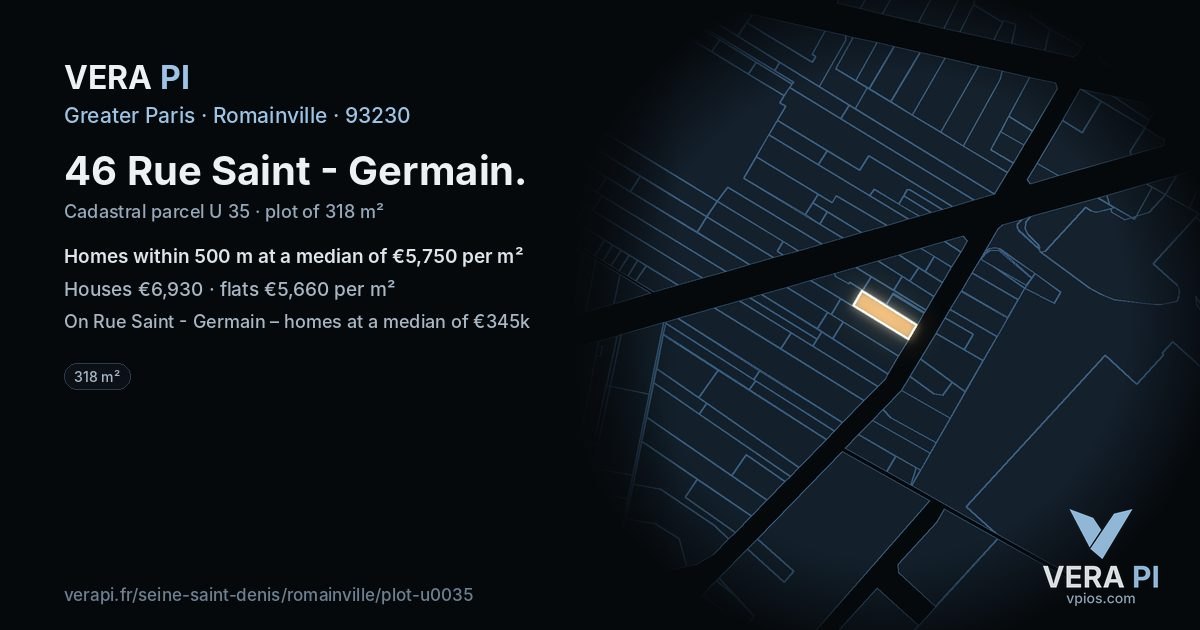 46 Rue Saint - Germain, Romainville at night – the plot lit, the parcels around coloured by the prices near them