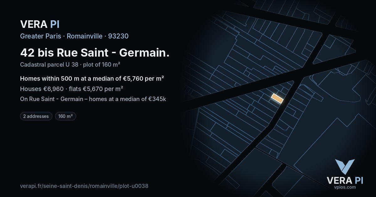 42 bis Rue Saint - Germain, Romainville at night – the plot lit, the parcels around coloured by the prices near them