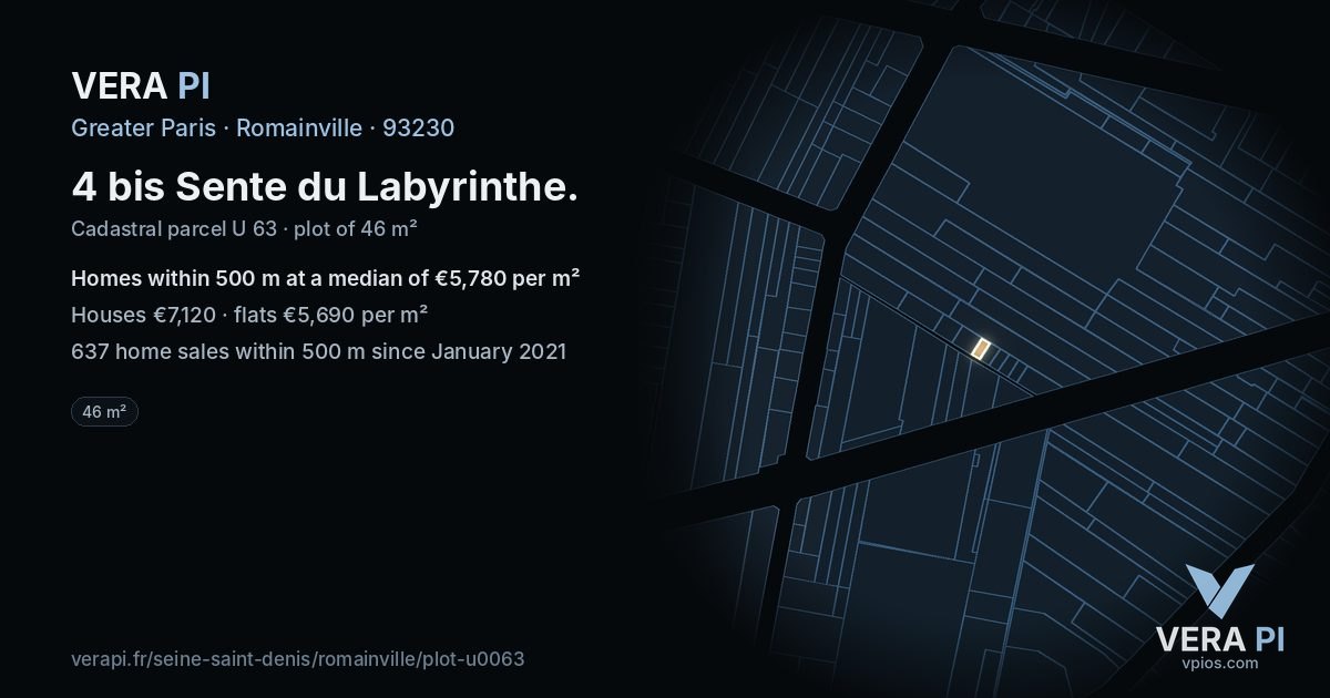 4 bis Sente du Labyrinthe, Romainville at night – the plot lit, the parcels around coloured by the prices near them