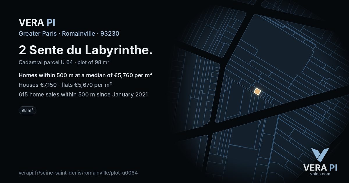 2 Sente du Labyrinthe, Romainville at night – the plot lit, the parcels around coloured by the prices near them