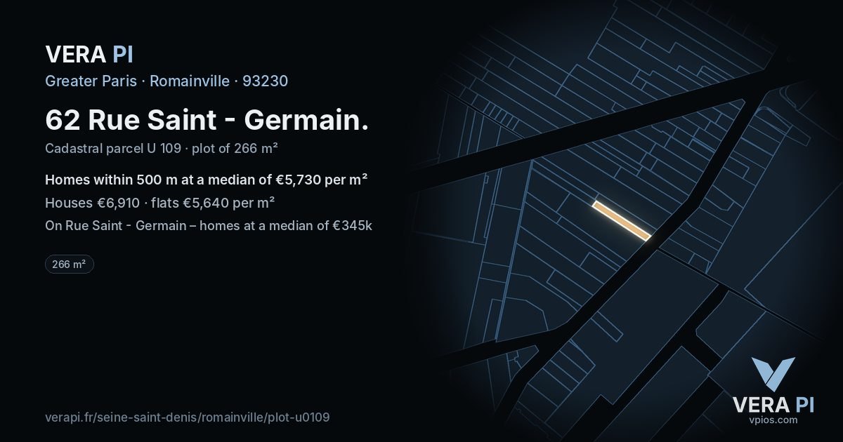 62 Rue Saint - Germain, Romainville at night – the plot lit, the parcels around coloured by the prices near them