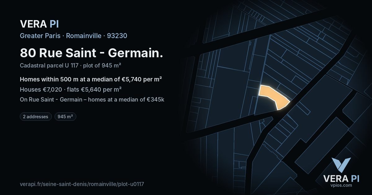 80 Rue Saint - Germain, Romainville at night – the plot lit, the parcels around coloured by the prices near them