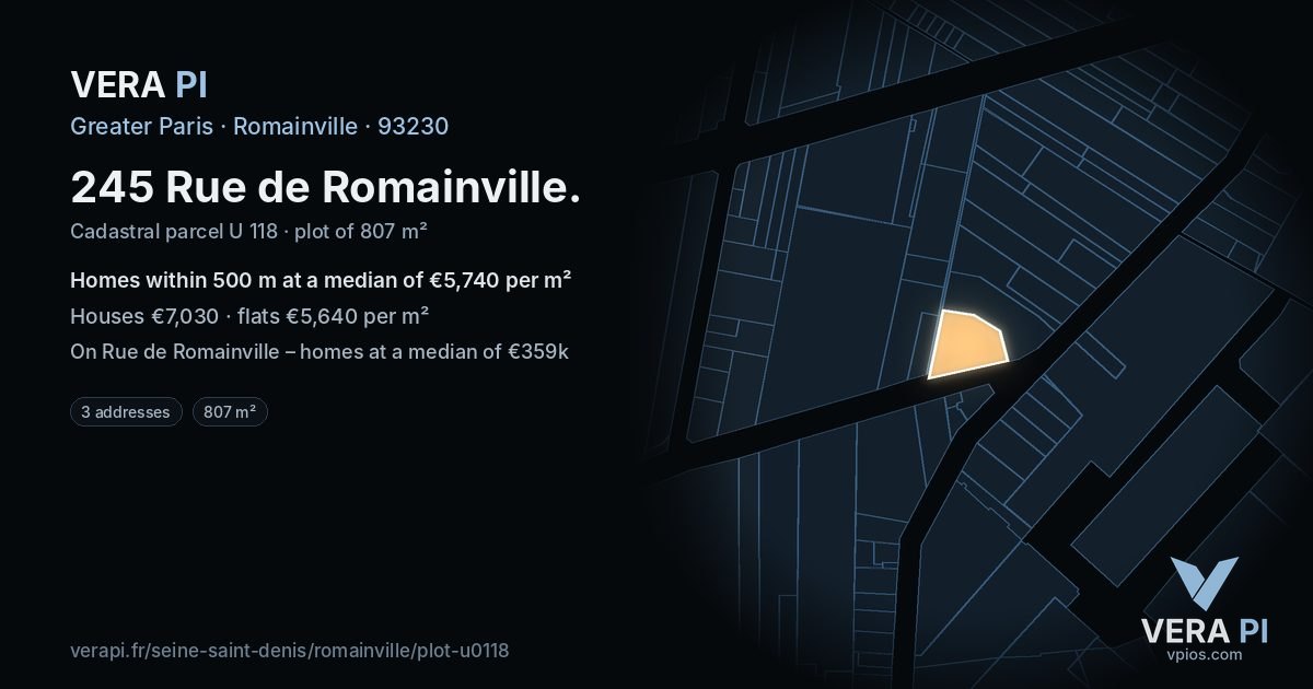 245 Rue de Romainville, Romainville at night – the plot lit, the parcels around coloured by the prices near them