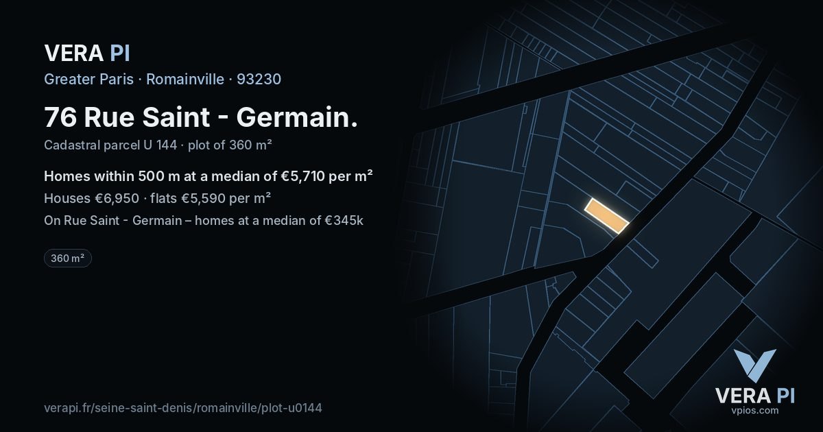 76 Rue Saint - Germain, Romainville at night – the plot lit, the parcels around coloured by the prices near them