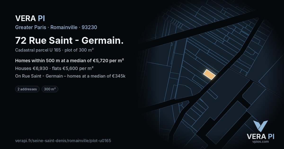 72 Rue Saint - Germain, Romainville at night – the plot lit, the parcels around coloured by the prices near them