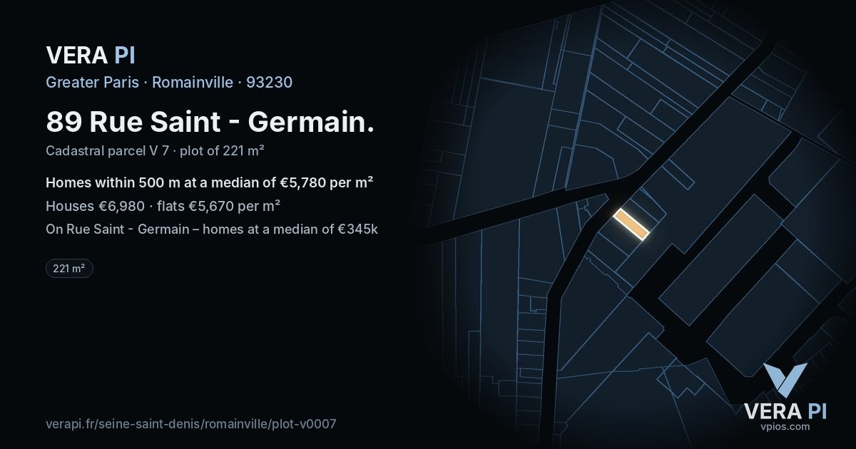 89 Rue Saint - Germain, Romainville at night – the plot lit, the parcels around coloured by the prices near them