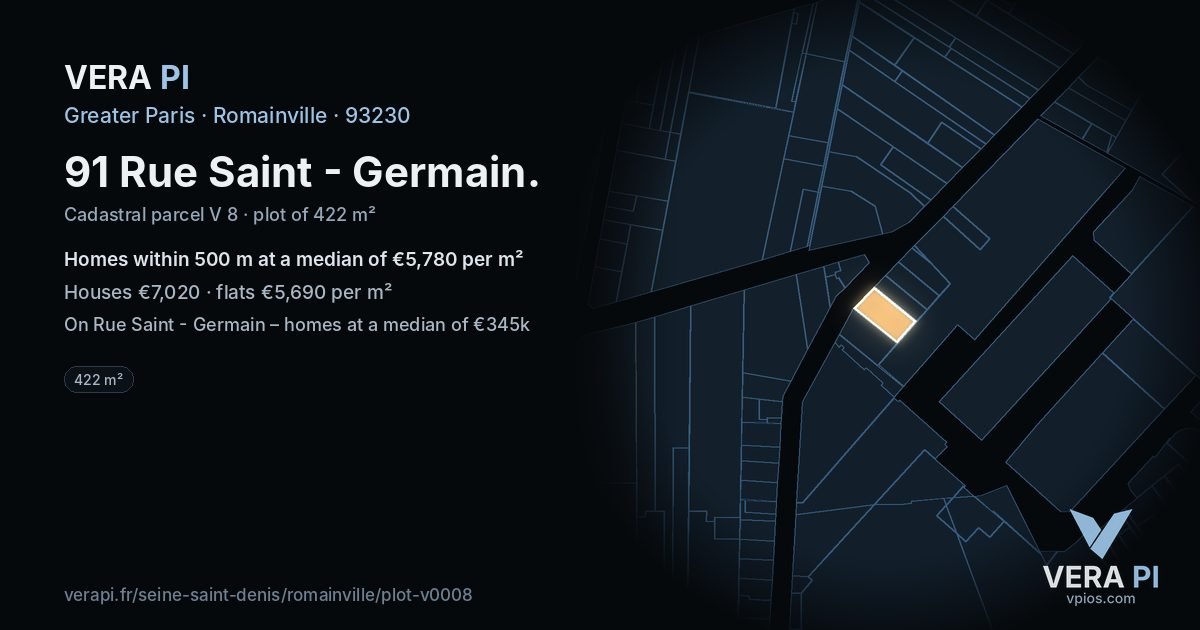 91 Rue Saint - Germain, Romainville at night – the plot lit, the parcels around coloured by the prices near them
