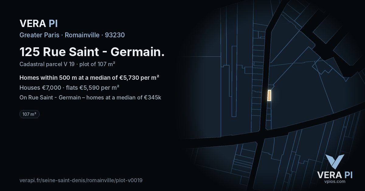 125 Rue Saint - Germain, Romainville at night – the plot lit, the parcels around coloured by the prices near them