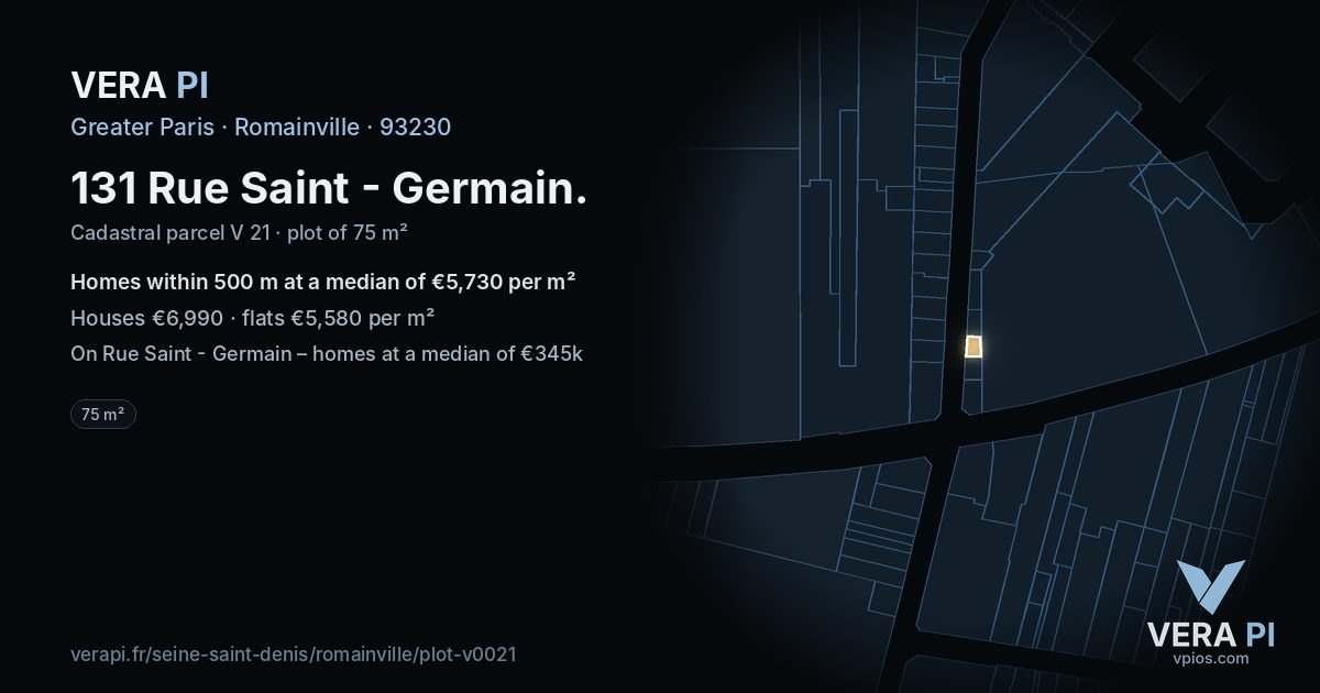 131 Rue Saint - Germain, Romainville at night – the plot lit, the parcels around coloured by the prices near them