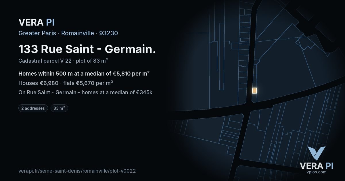 133 Rue Saint - Germain, Romainville at night – the plot lit, the parcels around coloured by the prices near them