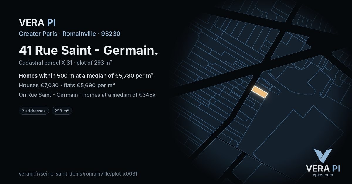 41 Rue Saint - Germain, Romainville at night – the plot lit, the parcels around coloured by the prices near them