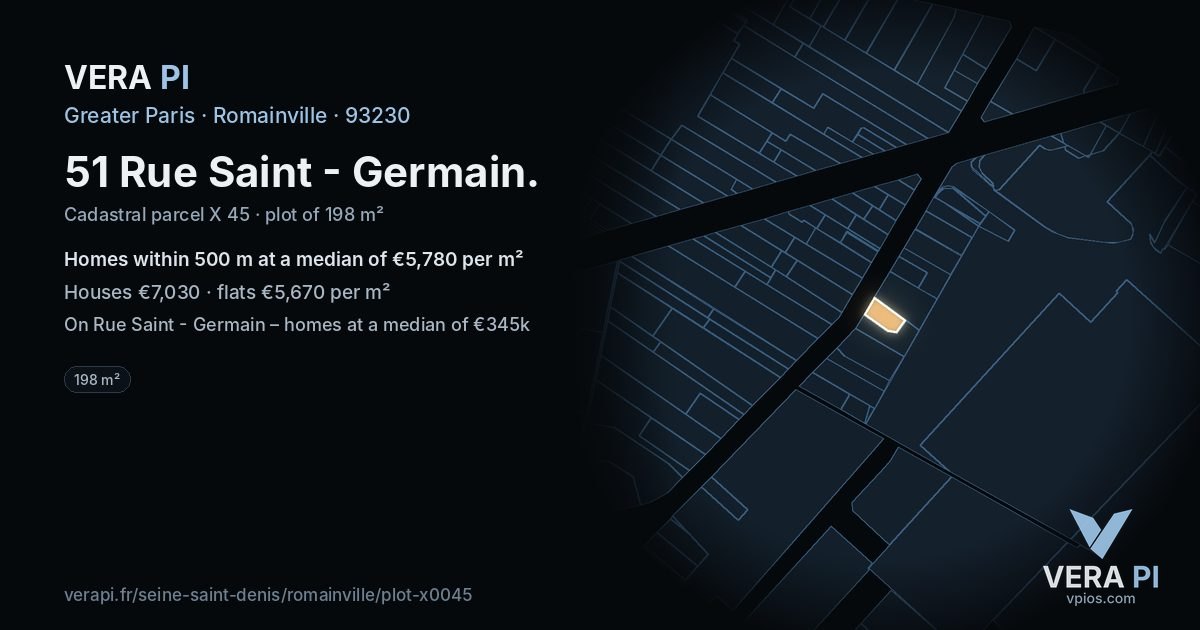 51 Rue Saint - Germain, Romainville at night – the plot lit, the parcels around coloured by the prices near them
