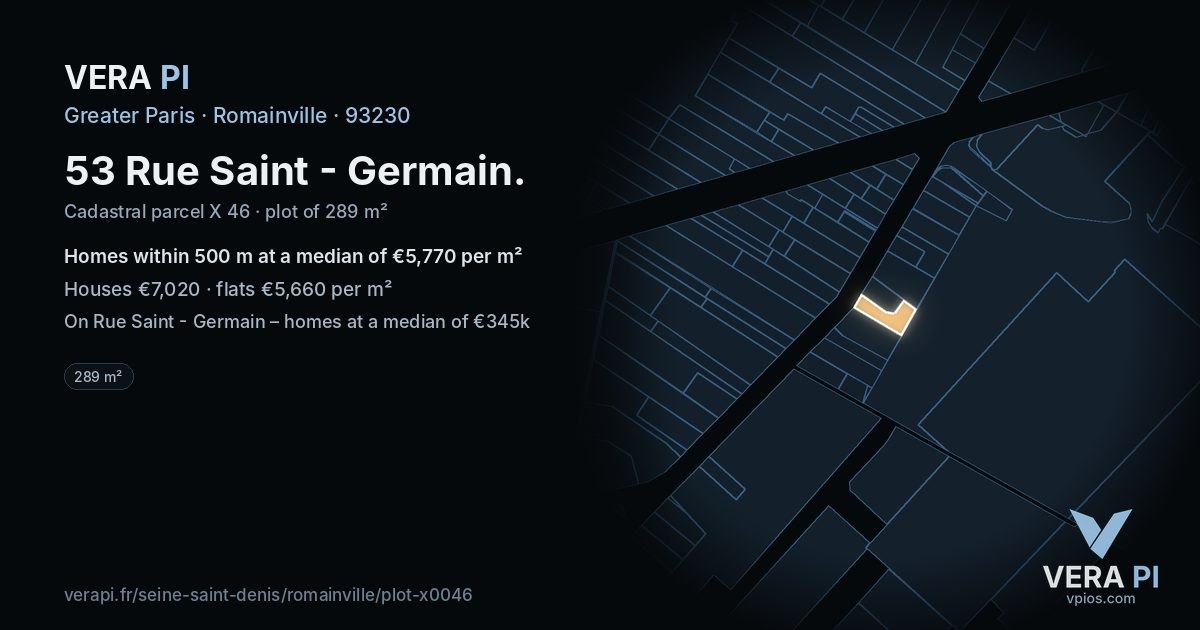 53 Rue Saint - Germain, Romainville at night – the plot lit, the parcels around coloured by the prices near them