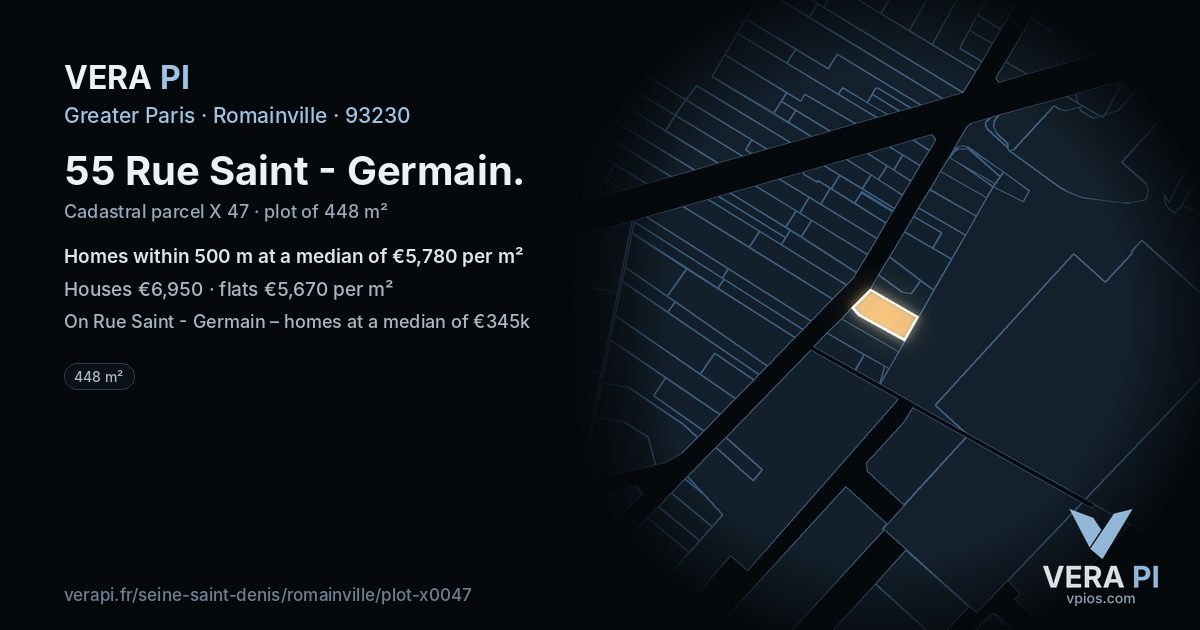 55 Rue Saint - Germain, Romainville at night – the plot lit, the parcels around coloured by the prices near them