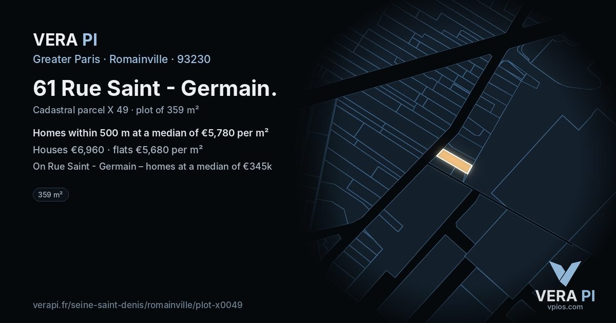 61 Rue Saint - Germain, Romainville at night – the plot lit, the parcels around coloured by the prices near them