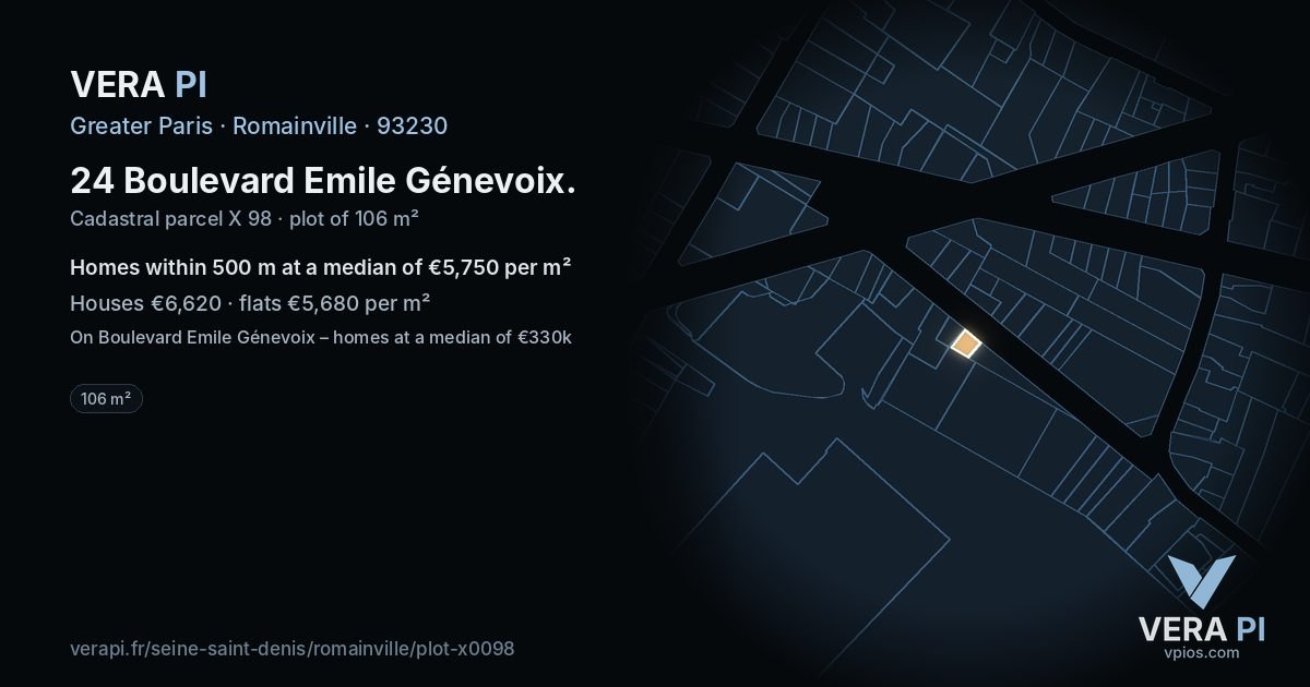 24 Boulevard Emile Génevoix, Romainville at night – the plot lit, the parcels around coloured by the prices near them
